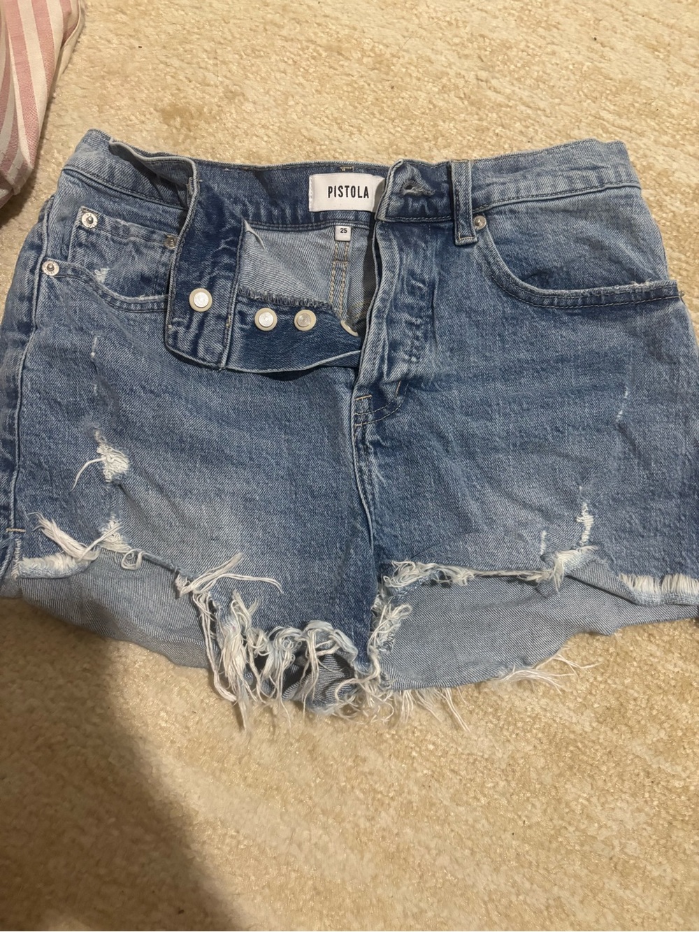 pistola faded blue distressed denim shorts